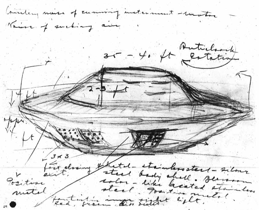 Stefan Michalak’s drawing of the object and openings described in the Falcon Lake encounter
